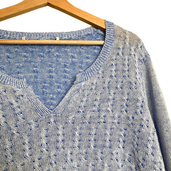 Tommy Bahama Linen Cable Knit Side Slits Sweater Women’s Blue Size XL - Picture 5 of 11